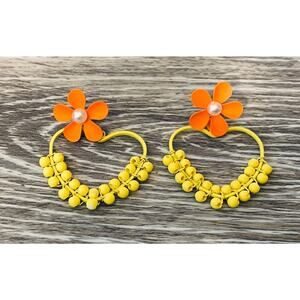 Flower Heart Bead Drop Earrings